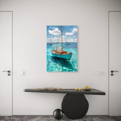 Sailboat on Crystal Waters Nautical Metal Print Ready to Hang