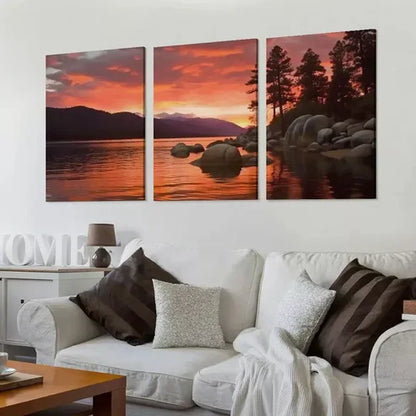 3pcs Elegant Sand Harbor Sunset Orton Canvas Unframed - High Quality Print 100% Australian Made Wall Canvas