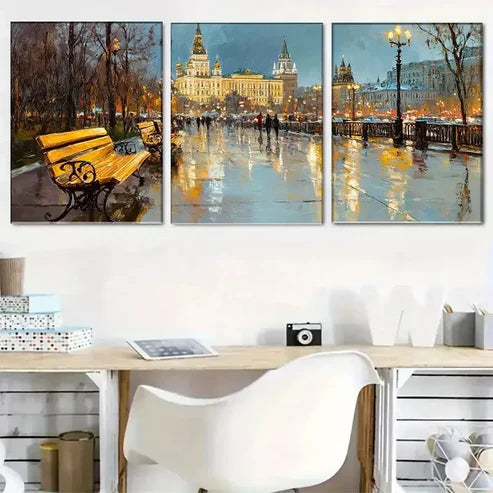 3 PCS Moscow Evening Streetscape Wrapped Wall Art Set Canvas Unframed - High Quality Print 100% Australian Made Wall Canvas - Bella Home Decor