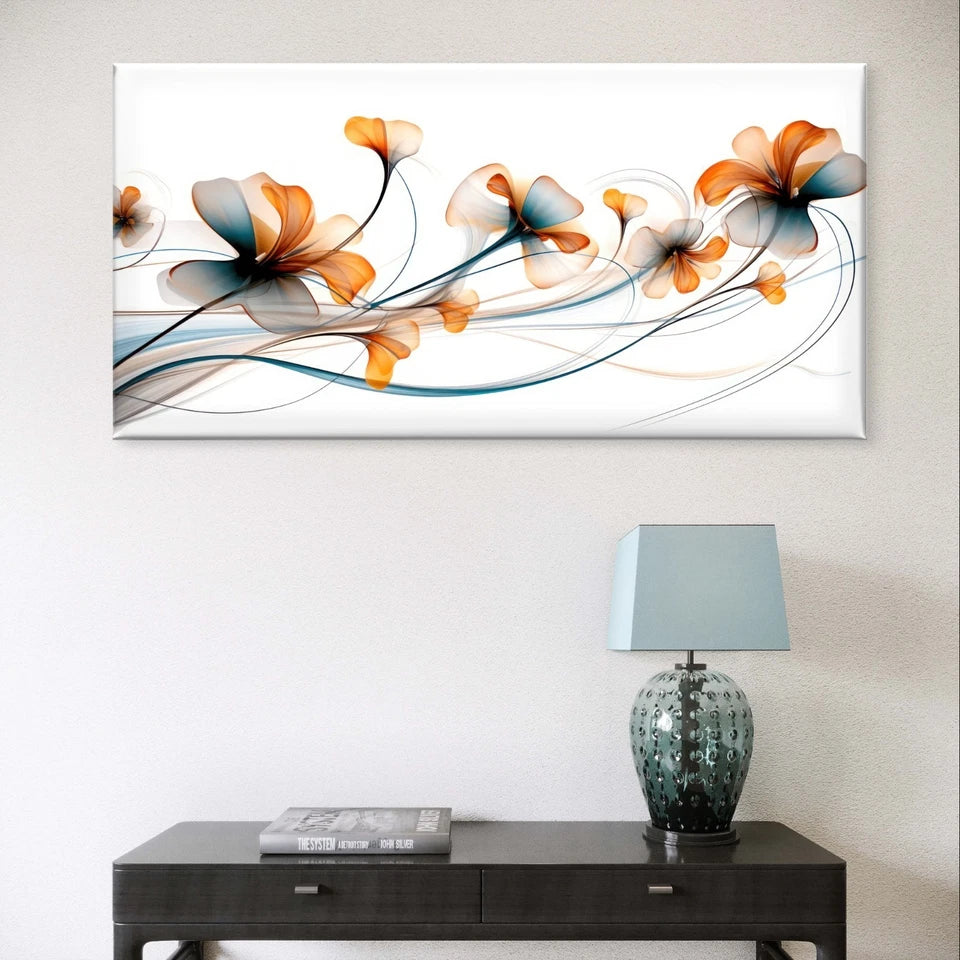 Modern Abstract Ethereal Floral Wave Wall Art Canvas Office Home Framed 120x60cm