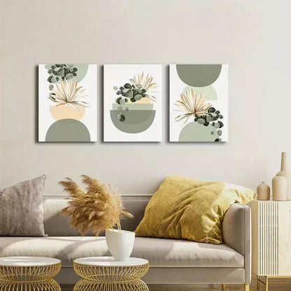 3pcs Modern Abstract Boho-Chic Sage Green Art Set Canvas Unframed - High Quality Print 100% Australian Made Wall Canvas