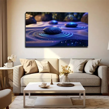 Twinkling Magic Blue Purple Wall Art Canvas Office Home Room Framed 120x60cm