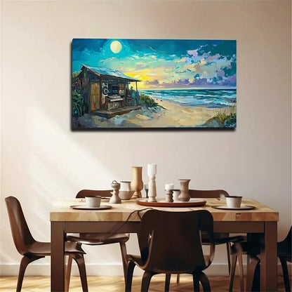 Seaside House Sunset Décor Wall Art Canvas Office Home Room Framed 120x60cm