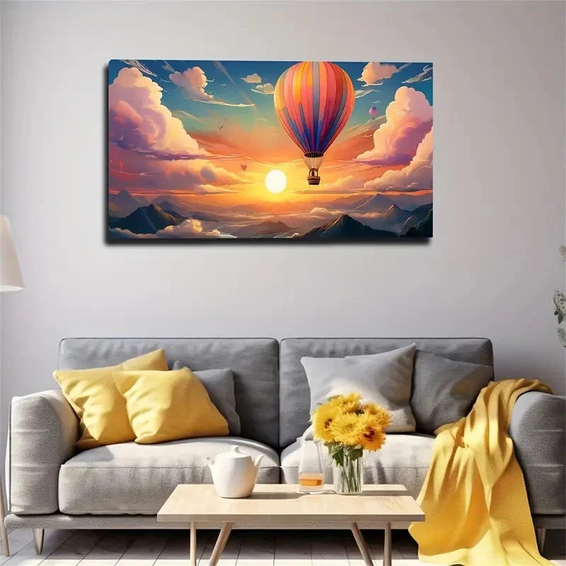 Sunset Hot Air Balloon Deco Wall Art Canvas Office Home Room Framed 120x60cm