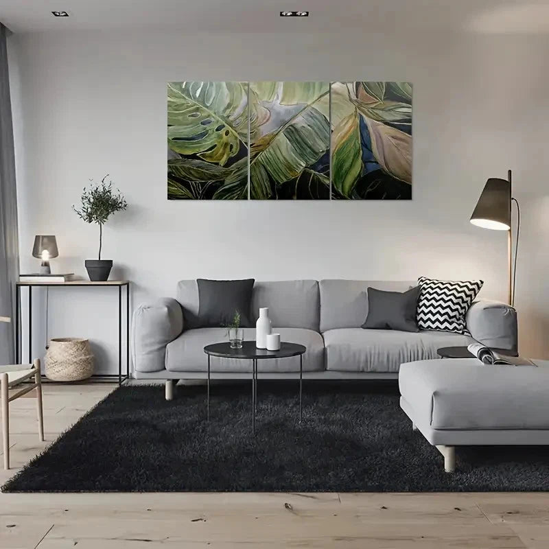 3pcs Modern Abstract Leaf Nature Inspired Metal Print Ready to Hang Art