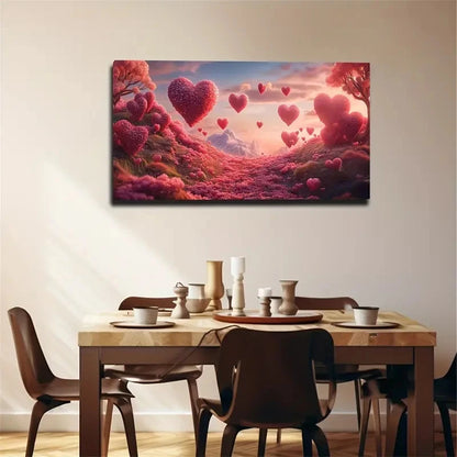 Romantic Red Hearts Landscape Wall Art Canvas Office Home Room Framed 120x60cm