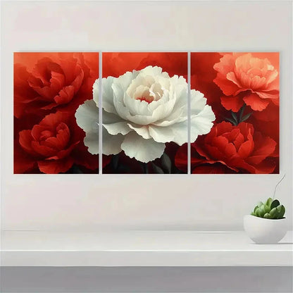 3pcs Red and White Two Toned Carnation L  Wall Art Set Canvas Framed 40x60cm - High Quality Print 100% Australian Made Wall Canvas Ready to Hang - Bella Home Decor