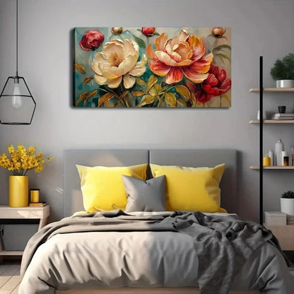 Peony Vibrant Floral Wall Art Canvas Office Home Room Framed 120x60cm - Bella Home Decor