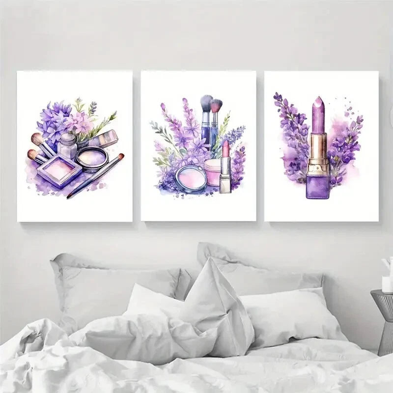 3pcs Beauty Salon Décor Lavender Perfect Wall Art Set Canvas Framed 40x60cm - High Quality Print 100% Australian Made Wall Canvas Ready to Hang - Bella Home Decor