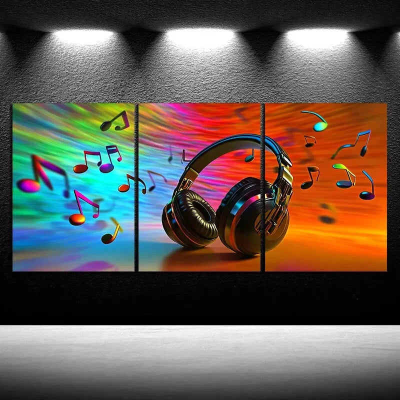 3pcs Music Headphone Pictures Metal Print Ready to Hang Art - Bella Home Decor