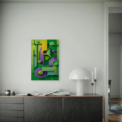 Vibrant Green & Purple Geometric Metal Print Ready to Hang
