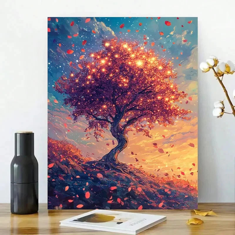 Beautiful Tree with Colorful Leaves Stands Hillside  40x60cm Metal Print Ready to Hang - Bella Home Decor