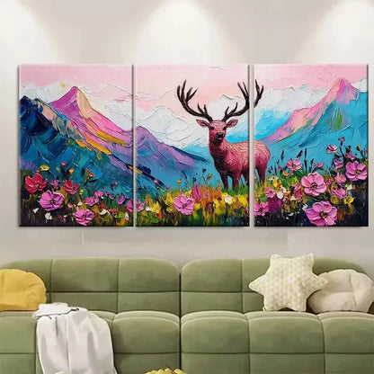 3pcs Deer Wildflower Meadow Wall Art Set Canvas Framed 60x90cm - High Quality Print 100% Australian Made Wall Canvas Ready to Hang - Bella Home Decor