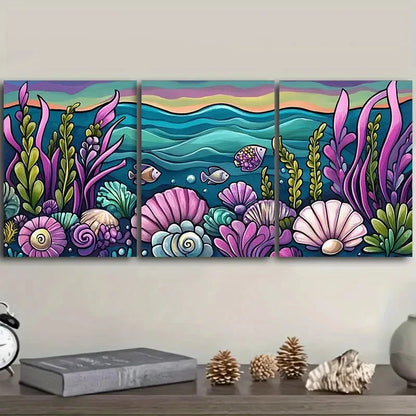 3pcs Colorful Underwater Scene with Seashells  Wall Art Set Canvas Framed 40x60cm - High Quality Print 100% Australian Made Wall Canvas Ready to Hang - Bella Home Decor