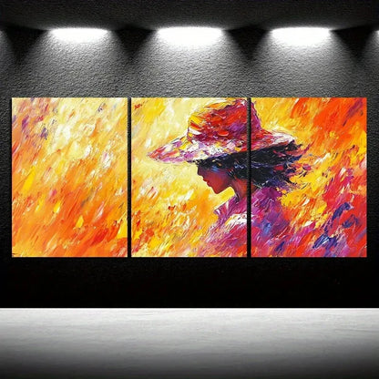 3pcs A Woman Wearing a Straw Hat Metal Print Ready to Hang Art - Bella Home Decor