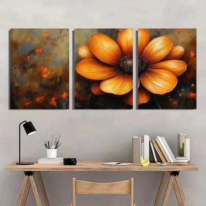 3pcs Chocolate Cosmo Flower Abstract Wall Art Set Canvas Unframed - High Quality Print 100% Australian Made Wall Canvas - Bella Home Decor
