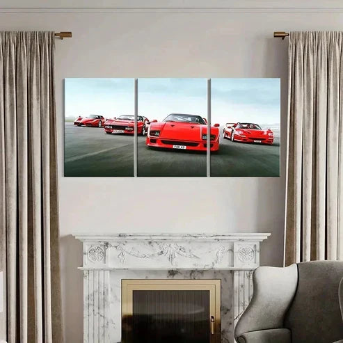 3pcs Retro & Modern Red Sports Cars  Wall Art Set Canvas Unframed - High Quality Print 100% Australian Made Wall Canvas