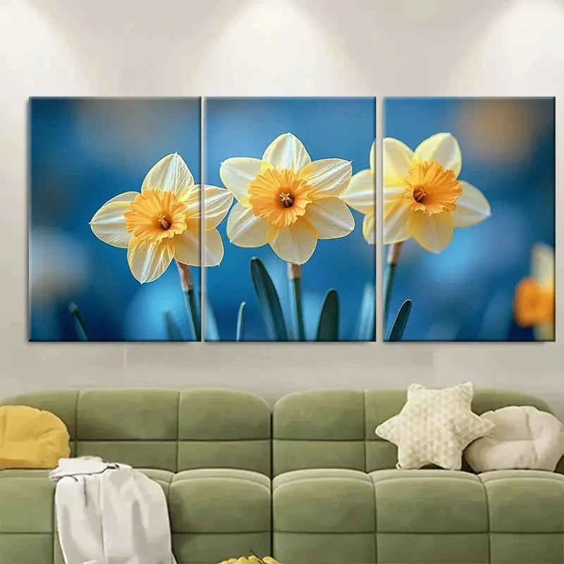 3pcs Daffodil Floral Décor Perfect Wall Art Set Canvas Framed 60x90cm - High Quality Print 100% Australian Made Wall Canvas Ready to Hang - Bella Home Decor