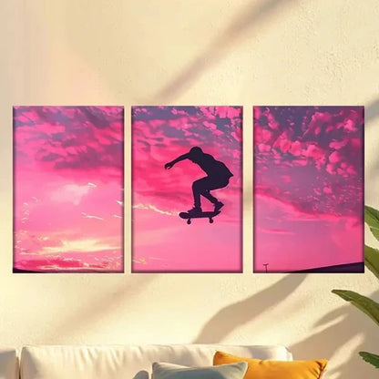 3pcs Speeding Skateboarder Wall Art Canvas Unframed – High Quality Print 100% Australian Made Wall Canvas