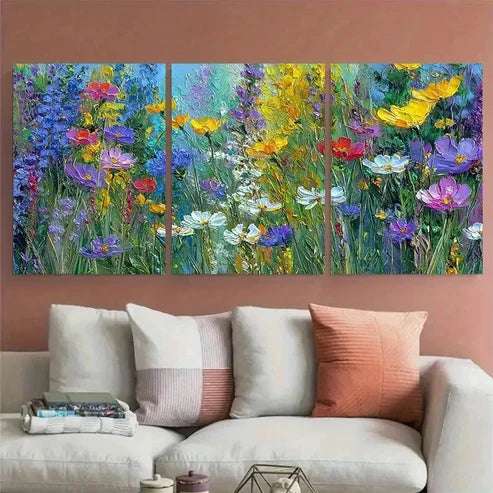 3pcs Garden Path Textured Field Perfect Art Set Canvas Unframed - High Quality Print 100% Australian Made Wall Canvas - Bella Home Decor