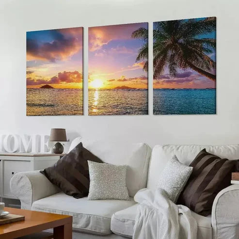 3pcs Modern Simple Seascape Sunset Aesthetic  Art Set Canvas Unframed - High Quality Print 100% Australian Made Wall Canvas