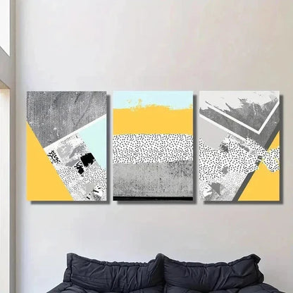 3pcs Yellow Gray Black Geometric Shapes Wall Art Canvas Unframed - High Quality Print 100% Australian Made Wall Canvas
