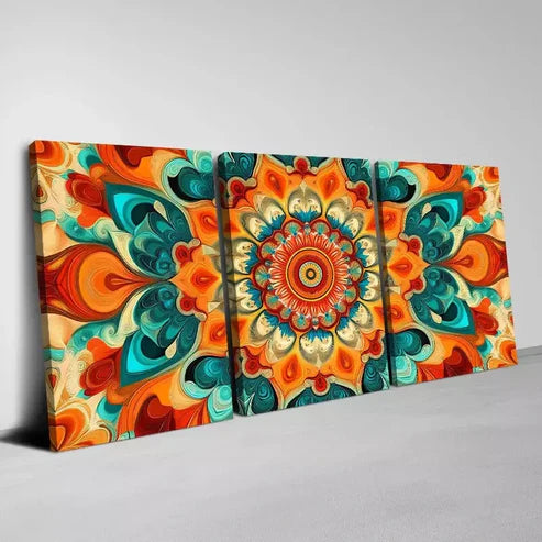 3pcs Vibrant Pattern Bohemian Mandala Design Wall Art Set Canvas Unframed - High Quality Print 100% Australian Made Wall Canvas