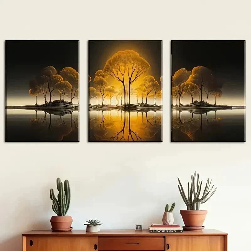 3pcs Featuring Sunset Forest Murals Perfect Wall Art Set Canvas Framed 60x90cm - High Quality Print 100% Australian Made Wall Canvas Ready to Hang - Bella Home Decor
