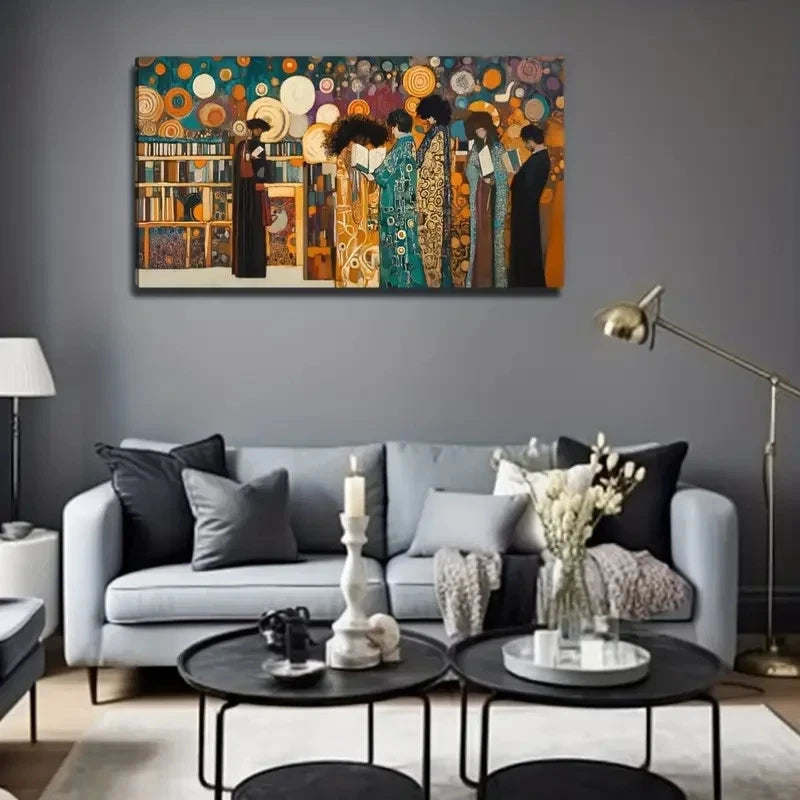 Vibrant Library Scene Decor Wall Art Canvas Office Home Room Framed 120x60cm