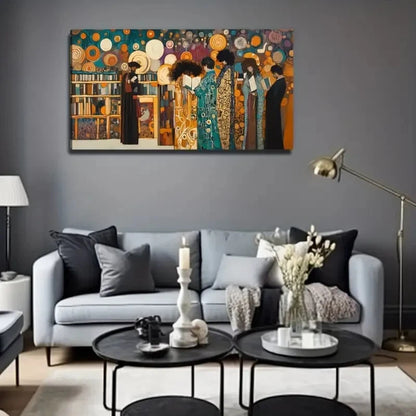 Vibrant Library Scene Decor Wall Art Canvas Office Home Room Framed 120x60cm