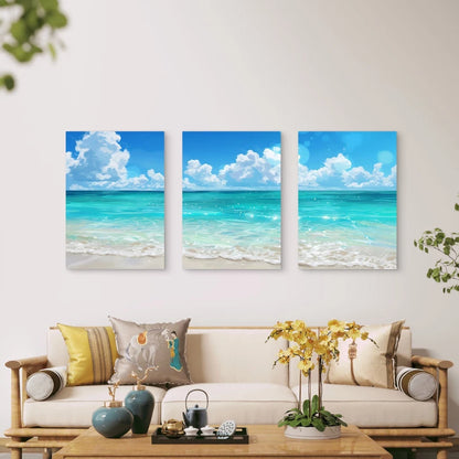 3pcs Crystal Clear Lagoon Spans Three Panels Wall Art Set Canvas Framed 40x60cm - High Quality Print 100% Australian Made Wall Canvas Ready to Hang - Bella Home Decor