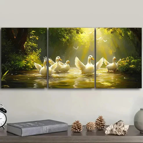 3pcs Serene Ducks by the River Scene Wall Art Set Canvas Unframed – High Quality Print 100% Australian Made Wall Canvas