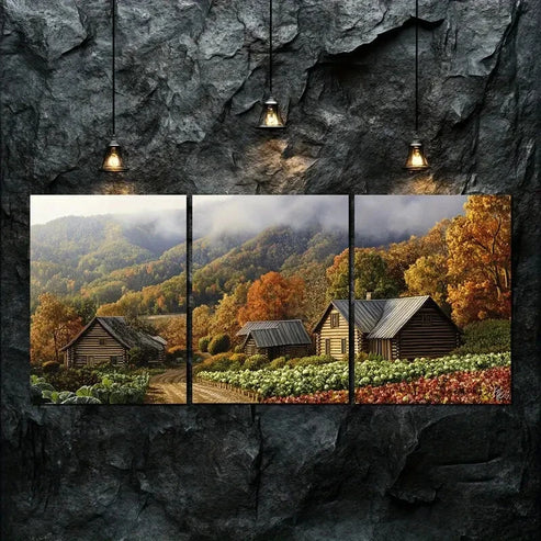 3pcs Rustic Wooden Cabin Scene Beauty Perfect Wall Art Canvas Unframed - High Quality Print 100% Australian Made Wall Canvas