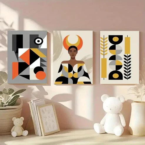3pcs Modern Abstract Woman Geometric Shape Wall Art Set Canvas Unframed - High Quality Print 100% Australian Made Wall Canvas