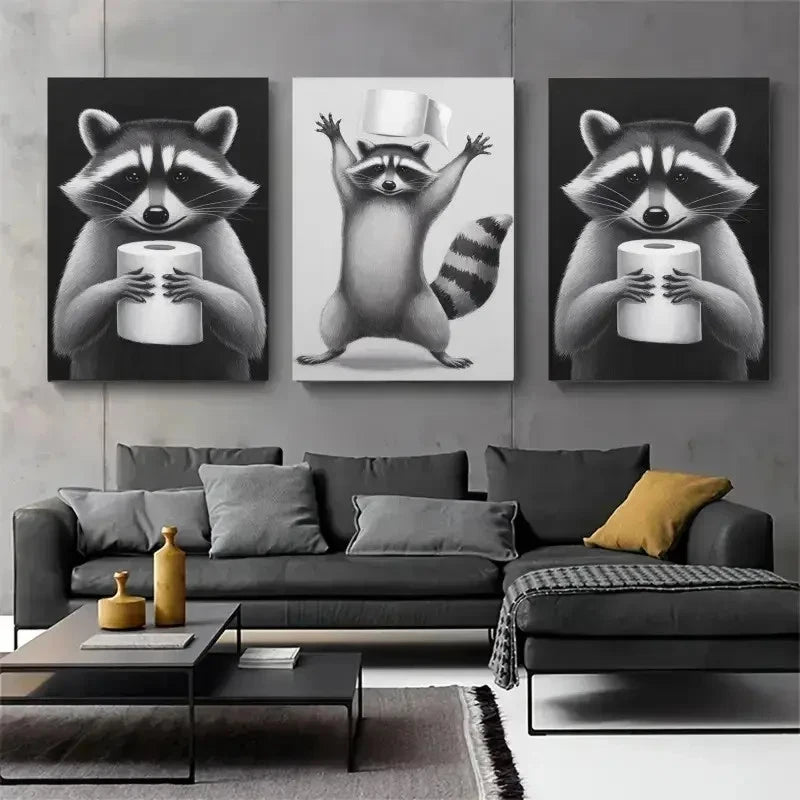 3pcs Raccoon Canvas     Wall Art Set Canvas Framed 60x90cm - High Quality Print 100% Australian Made Wall Canvas Ready to Hang