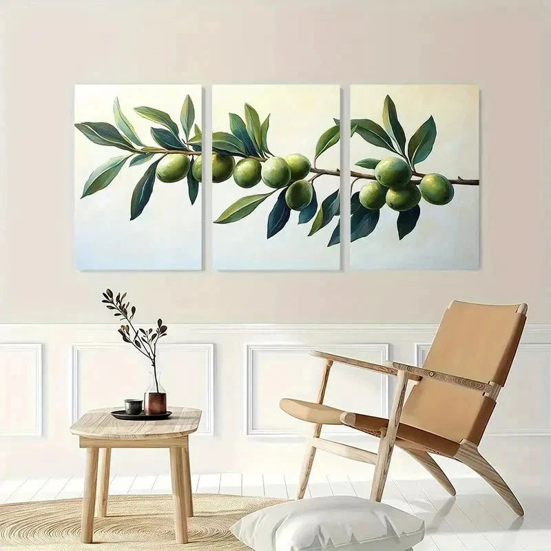 3pcs Olive Branch Tree Botanical Perfect Wall Art Set Canvas Framed 60x90cm - High Quality Print 100% Australian Made Wall Canvas Ready to Hang - Bella Home Decor