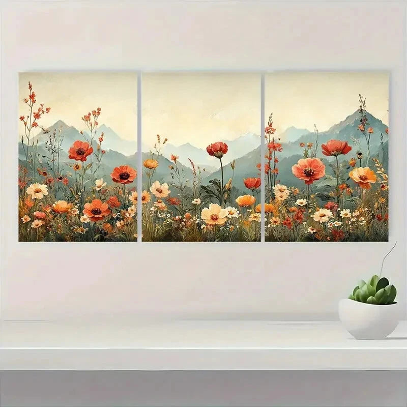 3pcs Wildflower Botanical Floral Panoramic Art  Metal Print Ready to Hang Art - Bella Home Decor