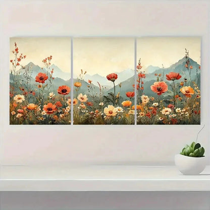 3pcs Wildflower Botanical Floral Panoramic Art  Metal Print Ready to Hang Art - Bella Home Decor