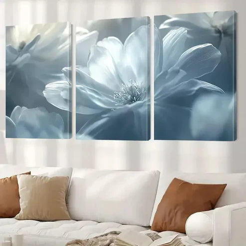 3pcs Modern Farmhouse Style White Flower Wall Art Canvas Unframed - High Quality Print 100% Australian Made Wall Canvas