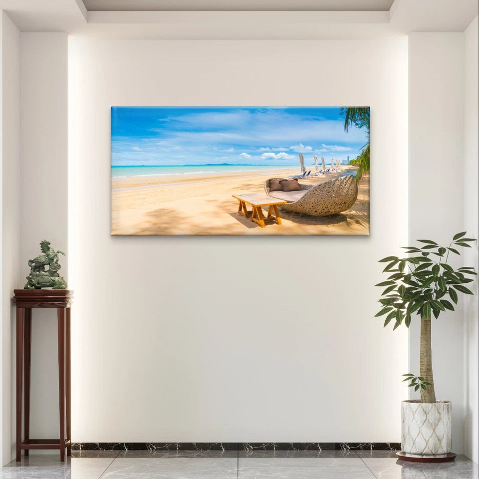 Tropical Beach and Sandy Shore Wall Art Canvas Office Home Framed 120x60cm