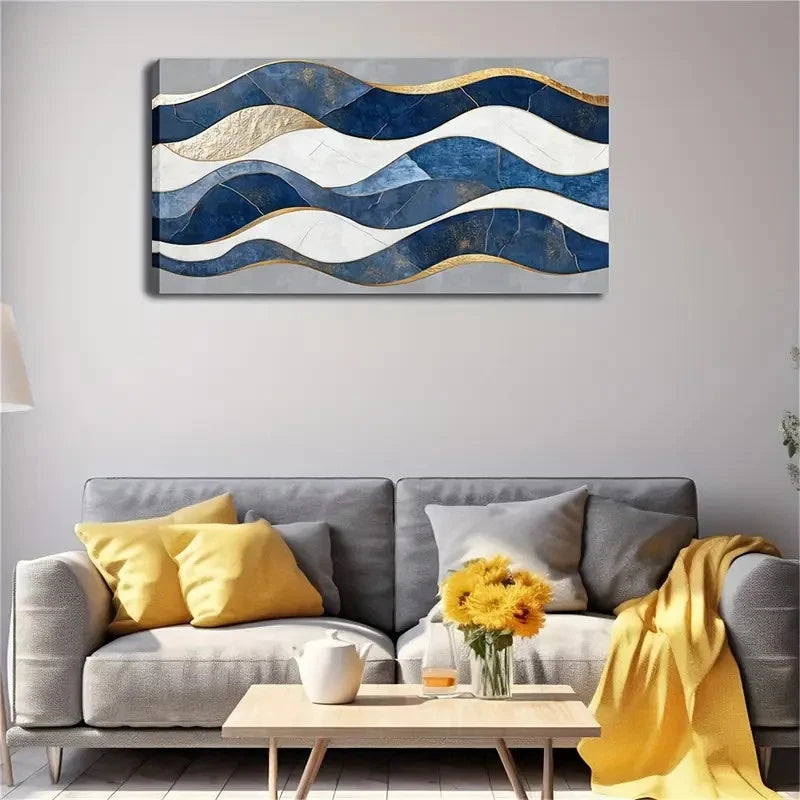 Golden Wave Design Nordic Wall Art Canvas Office Home Room Framed 120x60cm