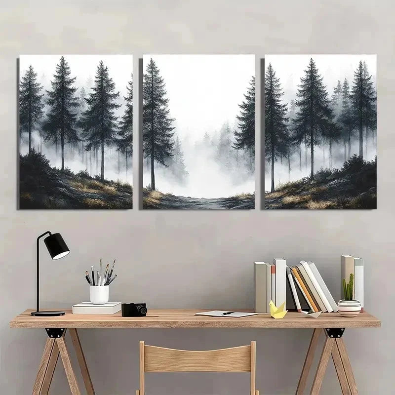 3pcs Sketch Pine Trees Landscape Nature Perfect Wall Art Set Canvas Framed 50x70cm - High Quality Print 100% Australian Made Wall Canvas Ready to Hang