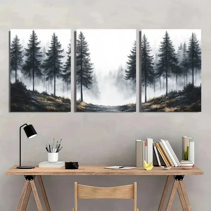 3pcs Sketch Pine Trees Landscape Nature Perfect Wall Art Set Canvas Framed 50x70cm - High Quality Print 100% Australian Made Wall Canvas Ready to Hang