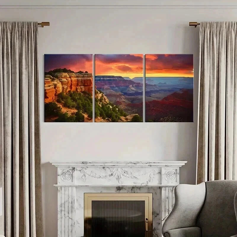 3pcs Grand Canyon Sunset Vibrant Layered Cliffs Wall Art Set Canvas Framed 50x70cm - High Quality Print 100% Australian Made Wall Canvas Ready to Hang - Bella Home Decor