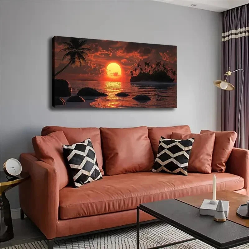 Red Sunset Over The Sea Décor Wall Art Canvas Office Home Room Framed 120x60cm - Bella Home Decor