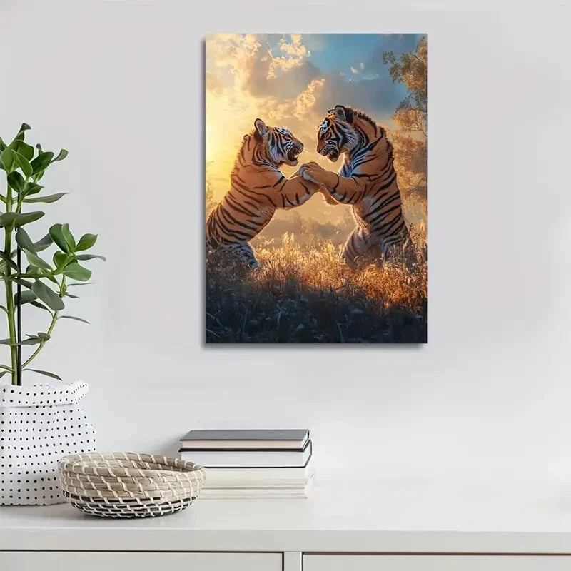 Stunning Tiger Scene with Ethereal Glow Painting 40x60cm Metal Print Ready to Hang - Bella Home Decor