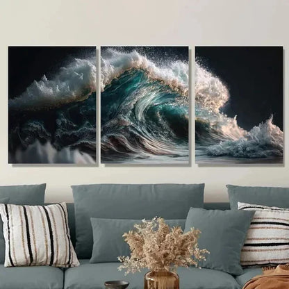3pcs Ocean Wave Triptych Blue Sea Wall Art Set Canvas Unframed - High Quality Print 100% Australian Made Wall Canvas