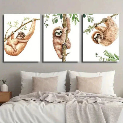 3pcs Wildlife Sloth Watercolor Decor Wall Art Set Canvas Unframed - High Quality Print 100% Australian Made Wall Canvas