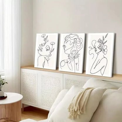 3pcs Minimalist Woman Flower Line Canvas Framed 40x60cm - High Quality Print 100% Australian Made Wall Canvas Ready to Hang - Bella Home Decor