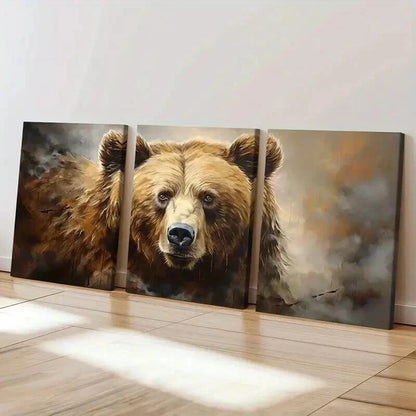 3pcs Grizzly Bears Rural Aesthetic Wall Art Set Canvas Framed 60x90cm - High Quality Print 100% Australian Made Wall Canvas Ready to Hang - Bella Home Decor